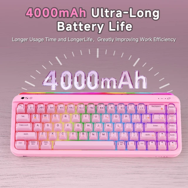 Alt view image 4 of 7 - AJAZZ AF68 Wireless Membrane Keyboard, 68% Layout 68-Key Gaming Keyboard, 2.4 GHz/Type-C/BT, RGB Lighting Effects with Integrated Side Light Bar, 4000mAh Battery, Translucent Keycaps