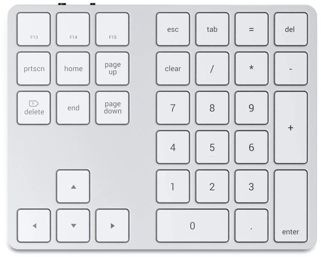 Main image of Satechi Bluetooth Extended Numeric Keypad, Rechargeable 34-Key, Silver | U.S. English layout, compatible with MacBook Air/Pro/Neo, iPad Air/Pro, Mac Mini, iMac