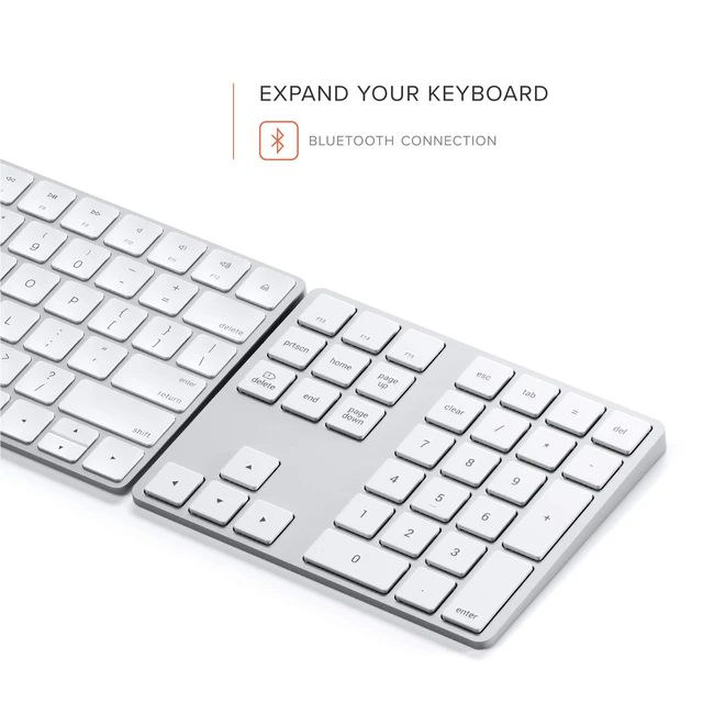 Alt view image 2 of 6 - Satechi Bluetooth Extended Numeric Keypad, Rechargeable 34-Key, Silver | U.S. English layout, compatible with MacBook Air/Pro/Neo, iPad Air/Pro, Mac Mini, iMac