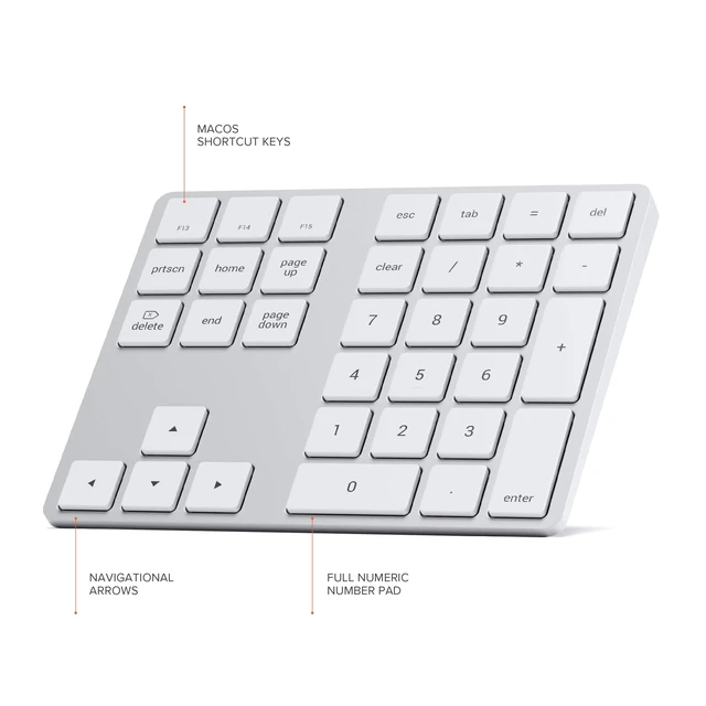 Alt view image 4 of 6 - Satechi Bluetooth Extended Numeric Keypad, Rechargeable 34-Key, Silver | U.S. English layout, compatible with MacBook Air/Pro/Neo, iPad Air/Pro, Mac Mini, iMac