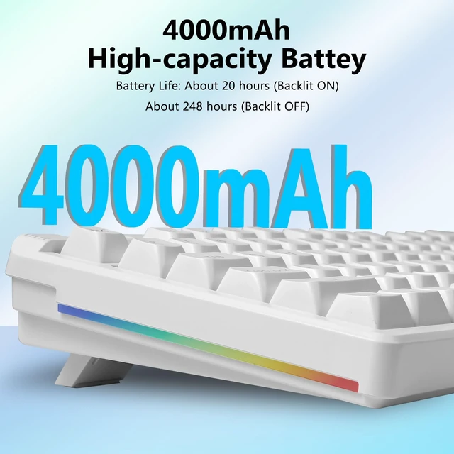 Alt view image 7 of 7 - Redragon Wireless Mechanical Keyboard Creamy, Custom 75% Design, White | Bluetooth/2.4GHz/USB-C Wired, Hot Swappable Linear Switches, Gaming Keyboard with Knob, RGB Backlit, Pre-lubed, PBT Keycaps