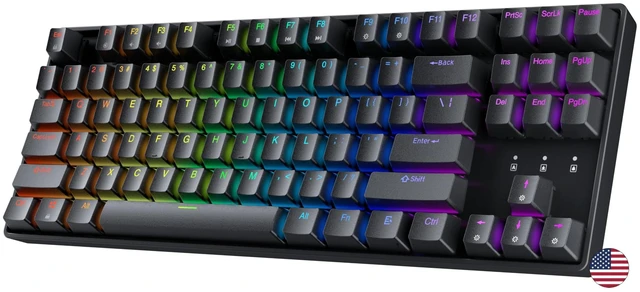 Main image of Geeky GK80 Tenkeyless | Hot Swappable Mechanical Gaming Keyboard | 87 Keys Multi Color RGB LED Backlit for PC/Mac Gamer | ANSI US American Layout (Black, Mechanical Blue)