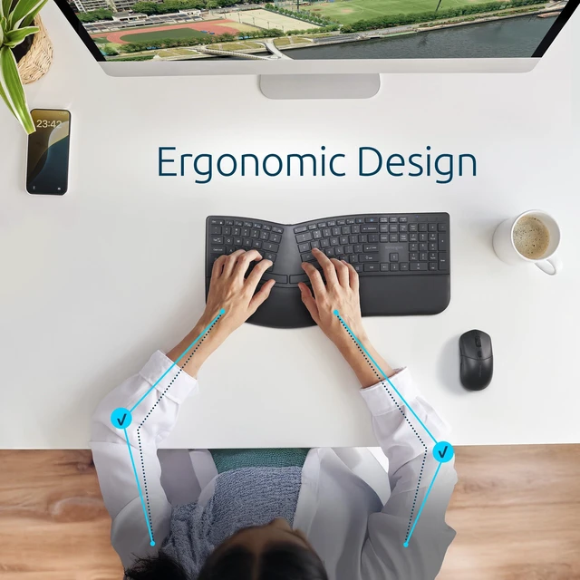 Alt view image 2 of 7 - Kensington Pro Fit Ergo KB680 EQ Wireless Keyboard, Bluetooth & 2.4GHz Connection, Rechargeable, Ergonomic Design, Split-Keyboard (K72485NA)