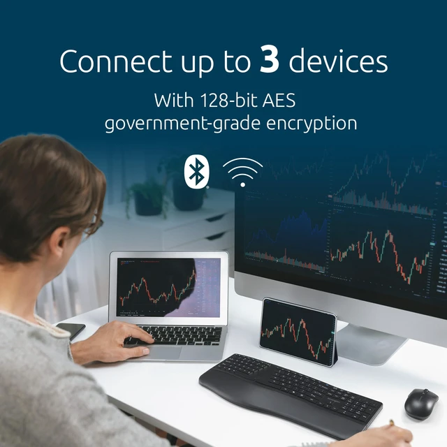 Alt view image 6 of 7 - Kensington Pro Fit Ergo KB680 EQ Wireless Keyboard, Bluetooth & 2.4GHz Connection, Rechargeable, Ergonomic Design, Split-Keyboard (K72485NA)