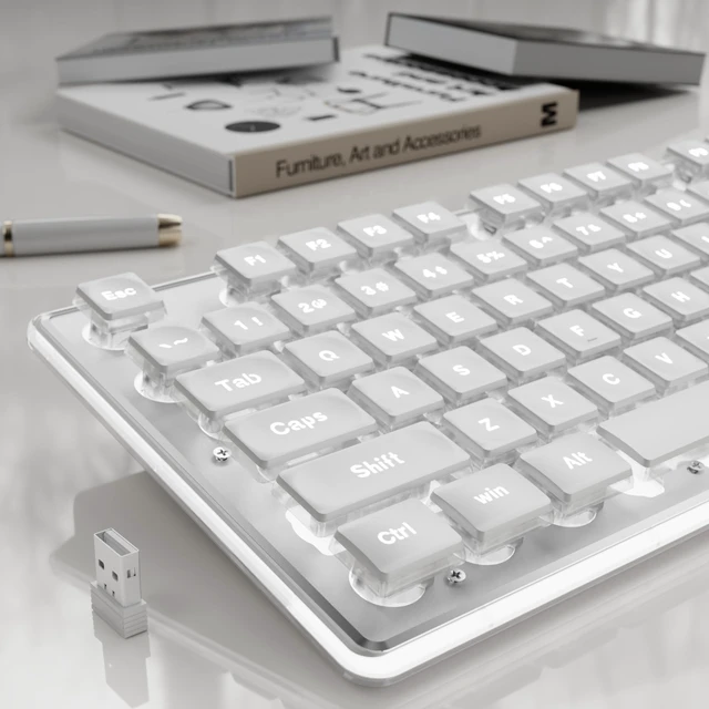 Main image of SEUNKWANG EWEADN X7S Wireless Keyboard with White Backlit, Metal Panel, 2.4G Rechargeable Computer Keyboard Silent Light up Full Size Cute Keyboards for Win & MAC - White