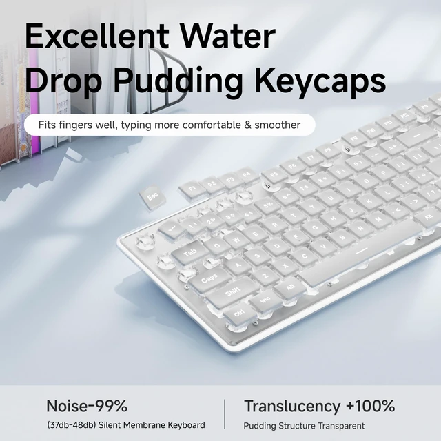 Alt view image 5 of 7 - SEUNKWANG EWEADN X7S Wireless Keyboard with White Backlit, Metal Panel, 2.4G Rechargeable Computer Keyboard Silent Light up Full Size Cute Keyboards for Win & MAC - White