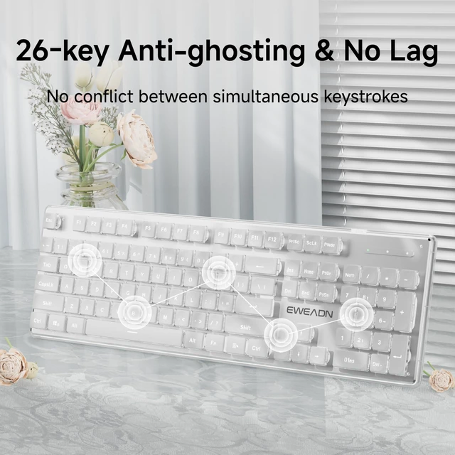Alt view image 6 of 7 - SEUNKWANG EWEADN X7S Wireless Keyboard with White Backlit, Metal Panel, 2.4G Rechargeable Computer Keyboard Silent Light up Full Size Cute Keyboards for Win & MAC - White