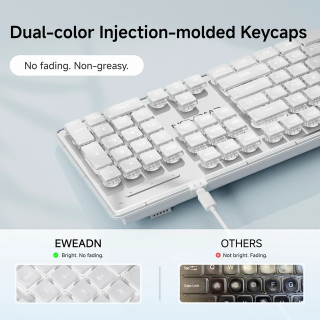 Alt view image 7 of 7 - SEUNKWANG EWEADN X7S Wireless Keyboard with White Backlit, Metal Panel, 2.4G Rechargeable Computer Keyboard Silent Light up Full Size Cute Keyboards for Win & MAC - White
