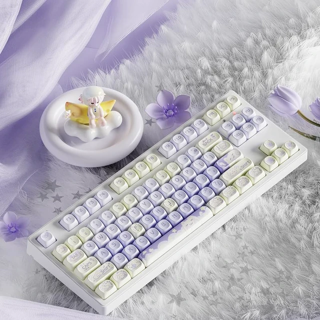 Alt view image 6 of 7 - Purple Cute Keycaps, PBT MOA Profile, Anime Custom Creamy Cat Key Caps | Kawaii 132 Keys, Compatiability Mechanical Keyboard Keycaps for 100%, 75%, 65%, 60% Cherry Mx Switches Keyboard, EWEADN