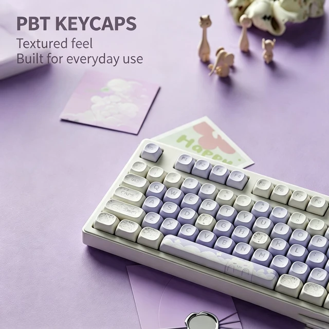 Alt view image 4 of 7 - Purple Cute Keycaps, PBT MOA Profile, Anime Custom Creamy Cat Key Caps | Kawaii 132 Keys, Compatiability Mechanical Keyboard Keycaps for 100%, 75%, 65%, 60% Cherry Mx Switches Keyboard, EWEADN