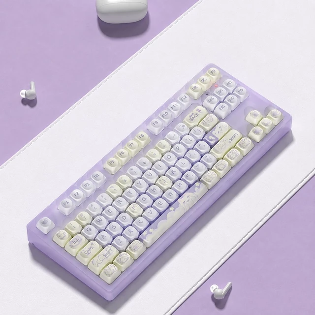 Alt view image 7 of 7 - Purple Cute Keycaps, PBT MOA Profile, Anime Custom Creamy Cat Key Caps | Kawaii 132 Keys, Compatiability Mechanical Keyboard Keycaps for 100%, 75%, 65%, 60% Cherry Mx Switches Keyboard, EWEADN