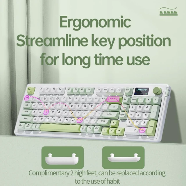 Alt view image 5 of 7 - Cmokifuly L98 96% Membrane Keyboard,Tri-Mode Connectivity RGB Backlights,Rotary Knob+Screen,Gasket Mounted,Sa Profile Keycaps,98 Keys Software Programmable Gaming Keyboard for MAC/Win (Green)