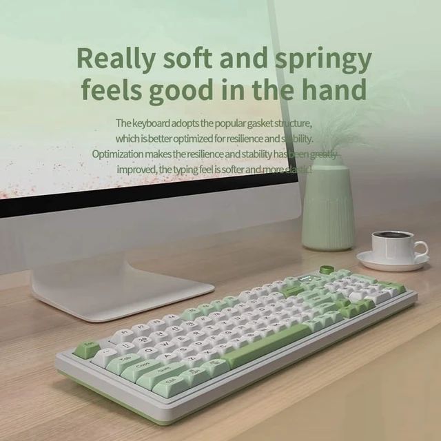 Alt view image 6 of 7 - Cmokifuly L98 96% Membrane Keyboard,Tri-Mode Connectivity RGB Backlights,Rotary Knob+Screen,Gasket Mounted,Sa Profile Keycaps,98 Keys Software Programmable Gaming Keyboard for MAC/Win (Green)