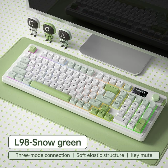 Alt view image 7 of 7 - Cmokifuly L98 96% Membrane Keyboard,Tri-Mode Connectivity RGB Backlights,Rotary Knob+Screen,Gasket Mounted,Sa Profile Keycaps,98 Keys Software Programmable Gaming Keyboard for MAC/Win (Green)