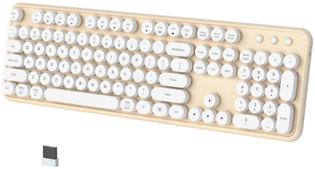 Main image of COVEVA Colorful Wireless Bluetooth Keyboard (White Milk-Tea) | Connect Up to 3 Devices Simultaneously, 2.4GHz and Dual Mode Bluetooth Keyboard for PC, Laptop, Windows, Mac