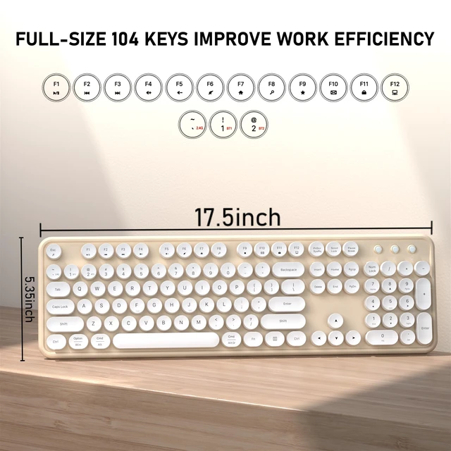 Alt view image 6 of 6 - COVEVA Colorful Wireless Bluetooth Keyboard (White Milk-Tea) | Connect Up to 3 Devices Simultaneously, 2.4GHz and Dual Mode Bluetooth Keyboard for PC, Laptop, Windows, Mac