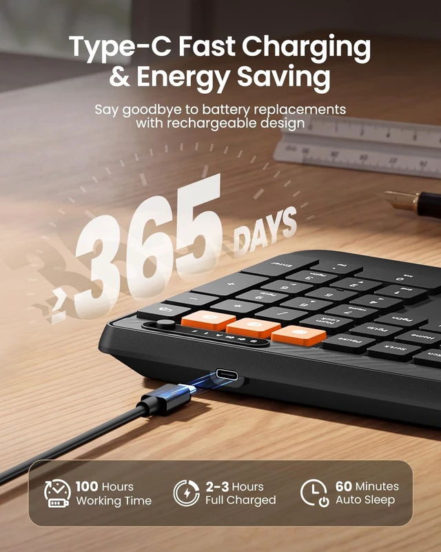 Alt view image 5 of 7 - ProtoArc K40 Wireless Bluetooth Keyboard with Ergonomic Wrist Rest, Black | Multi Device Keyboard with 7 Dedicated Multimedia Hotkeys, Dual Bluetooth & 2.4G, Rechargeable, Quiet Typing, Windows/Mac