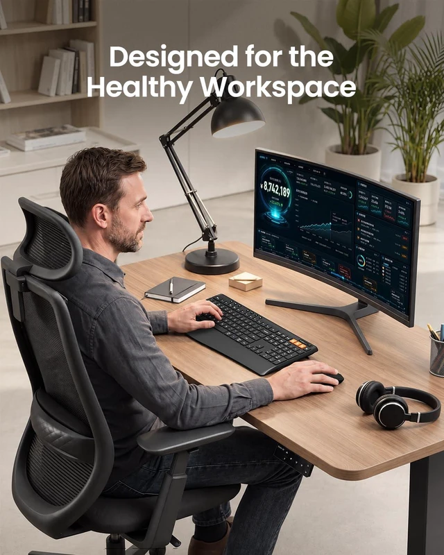 Alt view image 7 of 7 - ProtoArc K40 Wireless Bluetooth Keyboard with Ergonomic Wrist Rest, Black | Multi Device Keyboard with 7 Dedicated Multimedia Hotkeys, Dual Bluetooth & 2.4G, Rechargeable, Quiet Typing, Windows/Mac