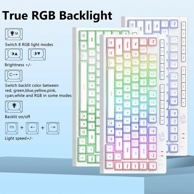 Alt view image 4 of 7 - Redragon Wireless Gaming Keyboard, Portable 75% Compact,RGB Backlit, White