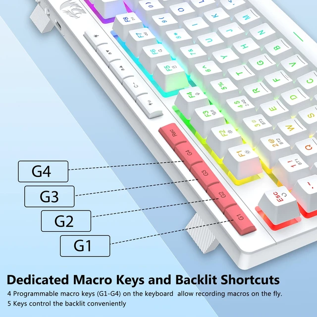 Alt view image 7 of 7 - Redragon Wireless Gaming Keyboard, Portable 75% Compact,RGB Backlit, White