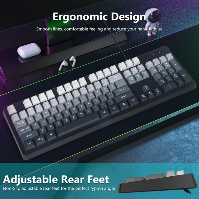 Alt view image 5 of 7 - HUO JI Wired Gaming Keyboard with RGB LED Backlit, Floating Keys | Membrane with Mechanical Feeling, Spill Resistant, Ergonomic for Xbox, PS Series, Desktop, Computer, PC, Gradient Gray