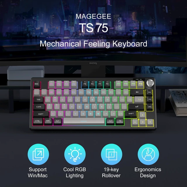 Alt view image 2 of 6 - MageGee Mini 60% Gaming Keyboard, RGB Backlit 75 Key Ultra-Compact Keyboard, TS75 Ergonomic Waterproof Mechanical Feeling Office Computer Keyboards for PC, MAC, PS4, Xbox ONE Gamer