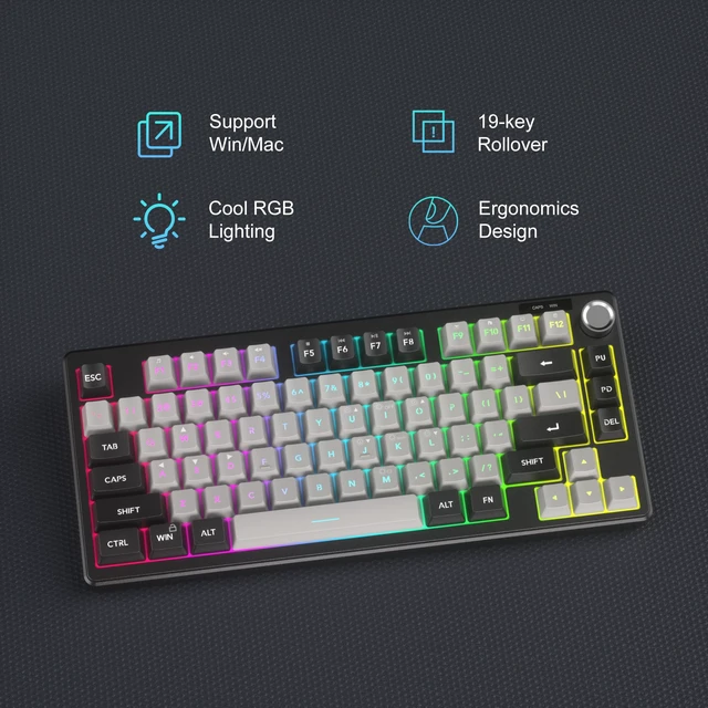 Alt view image 3 of 6 - MageGee Mini 60% Gaming Keyboard, RGB Backlit 75 Key Ultra-Compact Keyboard, TS75 Ergonomic Waterproof Mechanical Feeling Office Computer Keyboards for PC, MAC, PS4, Xbox ONE Gamer