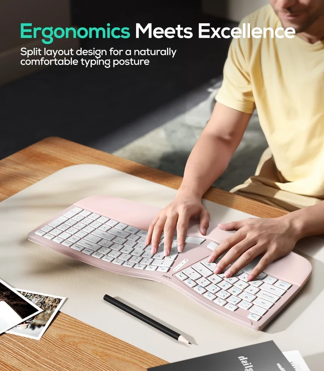Alt view image 2 of 4 - Nulea Ergonomic Split Wireless Keyboard with Cushioned Wrist Rest | Bluetooth and 2.4G Connection with USB-C Charging, Multi Device Support for Laptop, PC, Mac and Windows