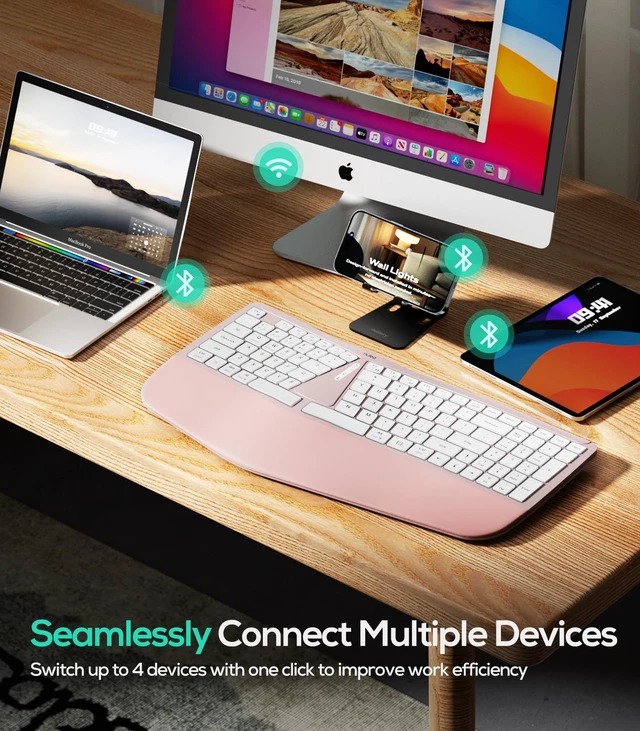Alt view image 3 of 4 - Nulea Ergonomic Split Wireless Keyboard with Cushioned Wrist Rest | Bluetooth and 2.4G Connection with USB-C Charging, Multi Device Support for Laptop, PC, Mac and Windows