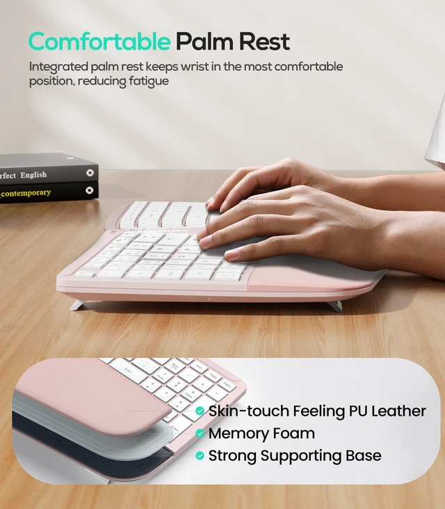 Alt view image 4 of 4 - Nulea Ergonomic Split Wireless Keyboard with Cushioned Wrist Rest | Bluetooth and 2.4G Connection with USB-C Charging, Multi Device Support for Laptop, PC, Mac and Windows