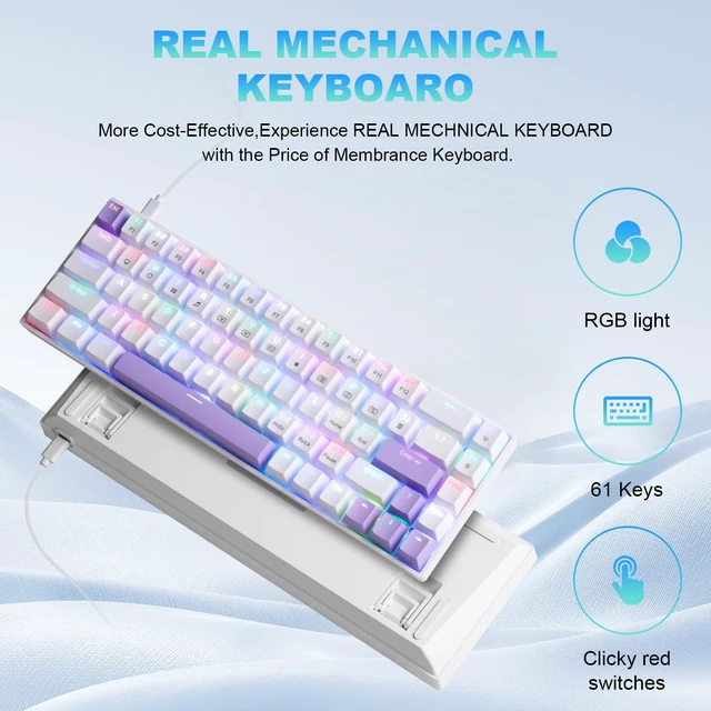 Alt view image 2 of 6 - Gaozen 68% Mechanical Gaming Keyboard with Customizable Lighting RGB Backlit, Pre-lubed Switches, USB-A Connectivity, Perfect for Gaming and Business, PC (White)