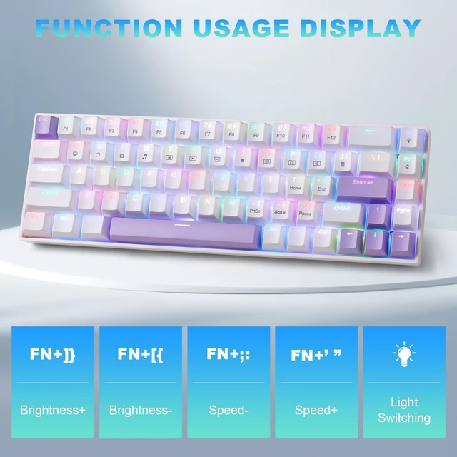 Alt view image 3 of 6 - Gaozen 68% Mechanical Gaming Keyboard with Customizable Lighting RGB Backlit, Pre-lubed Switches, USB-A Connectivity, Perfect for Gaming and Business, PC (White)