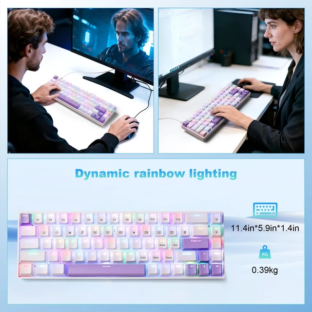 Alt view image 6 of 6 - Gaozen 68% Mechanical Gaming Keyboard with Customizable Lighting RGB Backlit, Pre-lubed Switches, USB-A Connectivity, Perfect for Gaming and Business, PC (White)