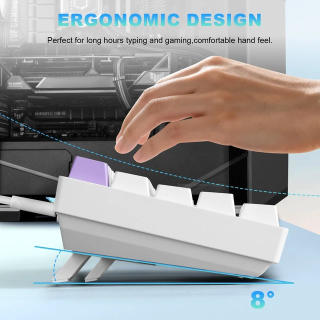 Alt view image 5 of 6 - Gaozen 68% Mechanical Gaming Keyboard with Customizable Lighting RGB Backlit, Pre-lubed Switches, USB-A Connectivity, Perfect for Gaming and Business, PC (White)