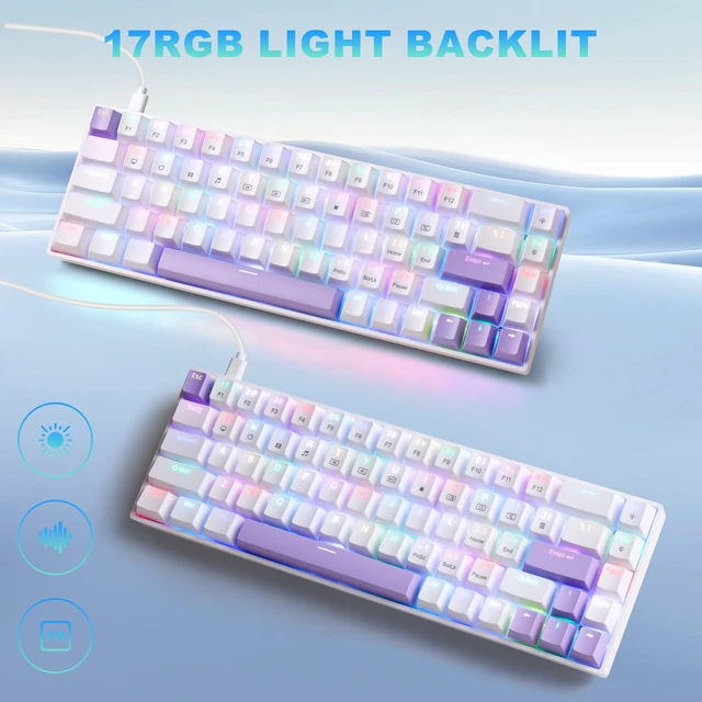 Alt view image 4 of 6 - Gaozen 68% Mechanical Gaming Keyboard with Customizable Lighting RGB Backlit, Pre-lubed Switches, USB-A Connectivity, Perfect for Gaming and Business, PC (White)