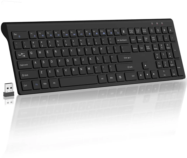Main image of Wireless Keyboard Slim Silent 2.4G USB Computer Keyboard - Black(No Mouse) | for Laptop PC Desktop Notebook Chromebook Windows Mac, 12 Multimedia Keys, Fn Lock, 110 Keys Full Size with Number Pad
