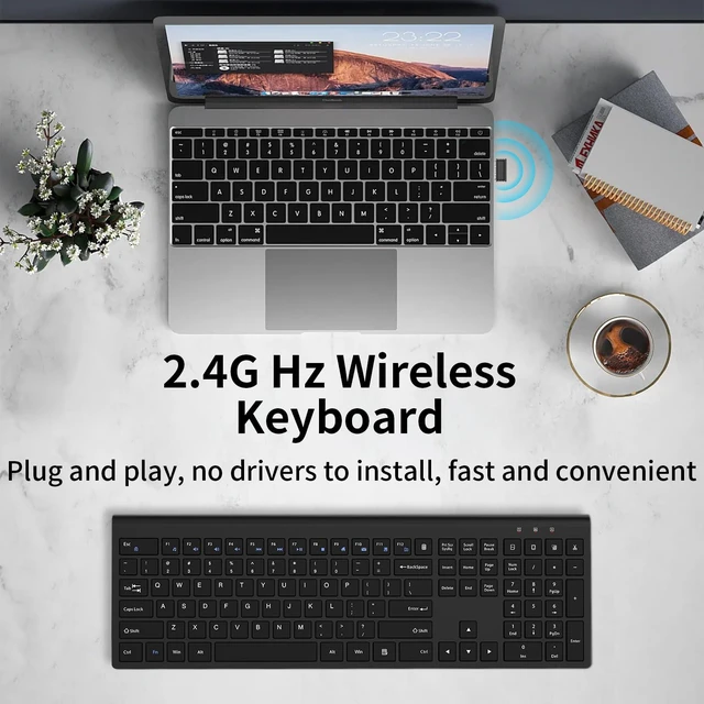 Alt view image 2 of 7 - Wireless Keyboard Slim Silent 2.4G USB Computer Keyboard - Black(No Mouse) | for Laptop PC Desktop Notebook Chromebook Windows Mac, 12 Multimedia Keys, Fn Lock, 110 Keys Full Size with Number Pad