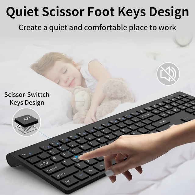 Alt view image 3 of 7 - Wireless Keyboard Slim Silent 2.4G USB Computer Keyboard - Black(No Mouse) | for Laptop PC Desktop Notebook Chromebook Windows Mac, 12 Multimedia Keys, Fn Lock, 110 Keys Full Size with Number Pad