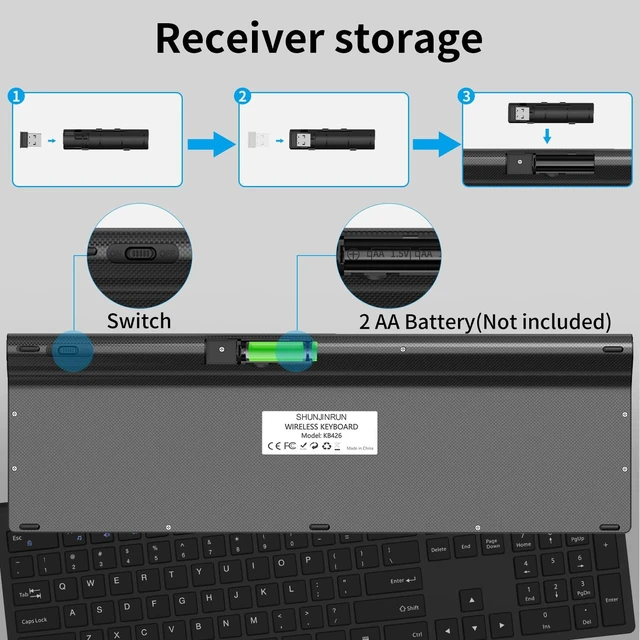 Alt view image 7 of 7 - Wireless Keyboard Slim Silent 2.4G USB Computer Keyboard - Black(No Mouse) | for Laptop PC Desktop Notebook Chromebook Windows Mac, 12 Multimedia Keys, Fn Lock, 110 Keys Full Size with Number Pad