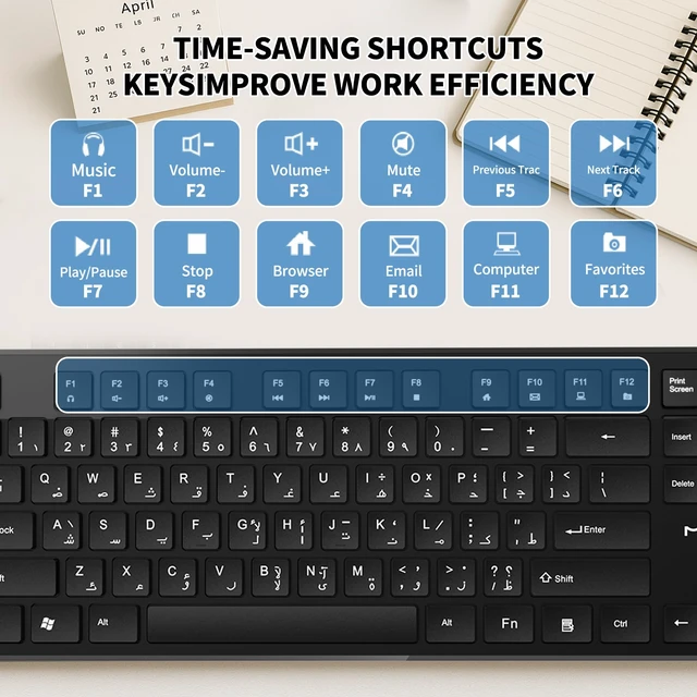 Alt view image 6 of 7 - MIKUSO Arabic English Keyboard,Wired Keyboard Not Fading Bilingual Letters | USB-A Interface,1.6m/62.99inches line Length Suitable for Windows Computer,Laptop,PC,Full Size with Number Key,Plug