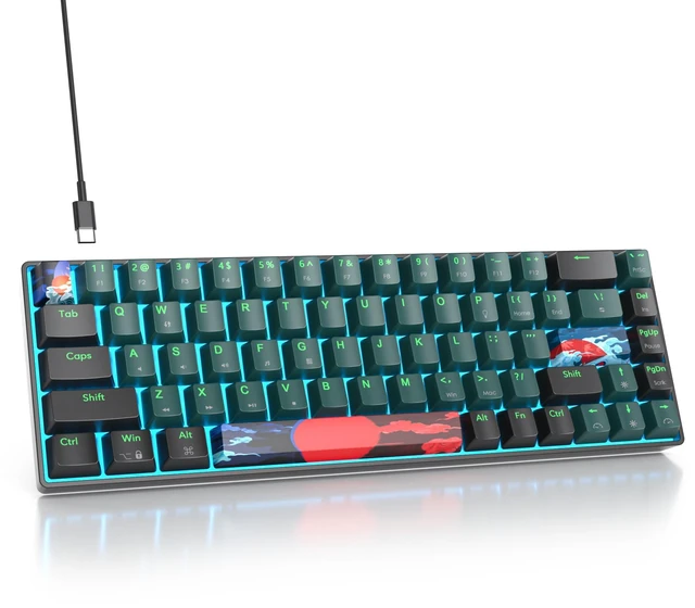 Main image of Fogruaden 60% Mechanical Gaming Keyboard, 68 Keys, Single Backlit, Compact 60 Percent Wired Keyboard for Win/Mac PC Gamer, Easy to Carry on Trip (68Dan-RedSwitch-Sound)