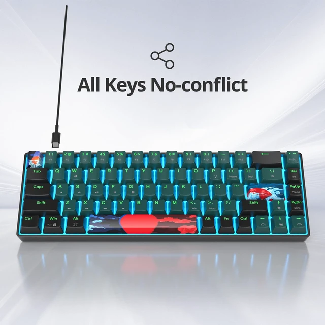 Alt view image 5 of 7 - Fogruaden 60% Mechanical Gaming Keyboard, 68 Keys, Single Backlit, Compact 60 Percent Wired Keyboard for Win/Mac PC Gamer, Easy to Carry on Trip (68Dan-RedSwitch-Sound)