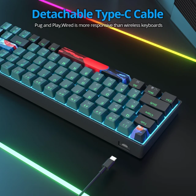 Alt view image 6 of 7 - Fogruaden 60% Mechanical Gaming Keyboard, 68 Keys, Single Backlit, Compact 60 Percent Wired Keyboard for Win/Mac PC Gamer, Easy to Carry on Trip (68Dan-RedSwitch-Sound)