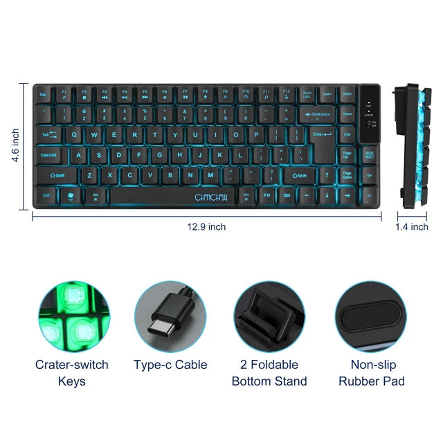 Alt view image 6 of 7 - Wireless Keyboard, Rechargeable Mini Quiet Keyboard, Thin Tenkeyless | 87 Key RGB Backlit, Small Compact Keyboard, Light Up Mechanical Feel Keyboard for Xbox PS4 PS5 PC Laptop Gamer