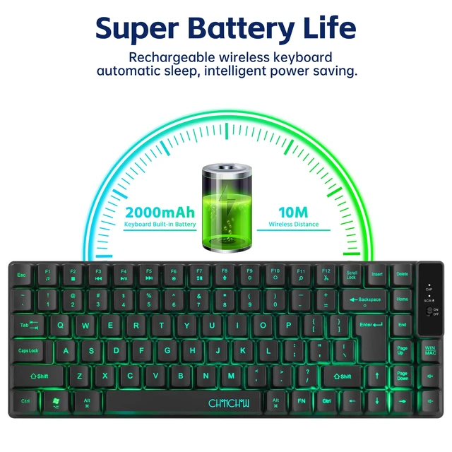 Alt view image 7 of 7 - Wireless Keyboard, Rechargeable Mini Quiet Keyboard, Thin Tenkeyless | 87 Key RGB Backlit, Small Compact Keyboard, Light Up Mechanical Feel Keyboard for Xbox PS4 PS5 PC Laptop Gamer