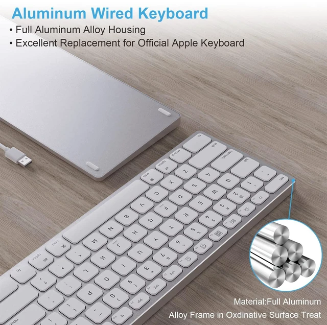 Alt view image 3 of 7 - All-Aluminum Wired Keyboard for MacOS with Full-Size Numeric Keypad | USB-A/USB-C 2-in-1 Plug-and-Play Cable, Metal Unibody, Stick-On Risers, For iMac, Mac mini, MacBook and Mac Studio