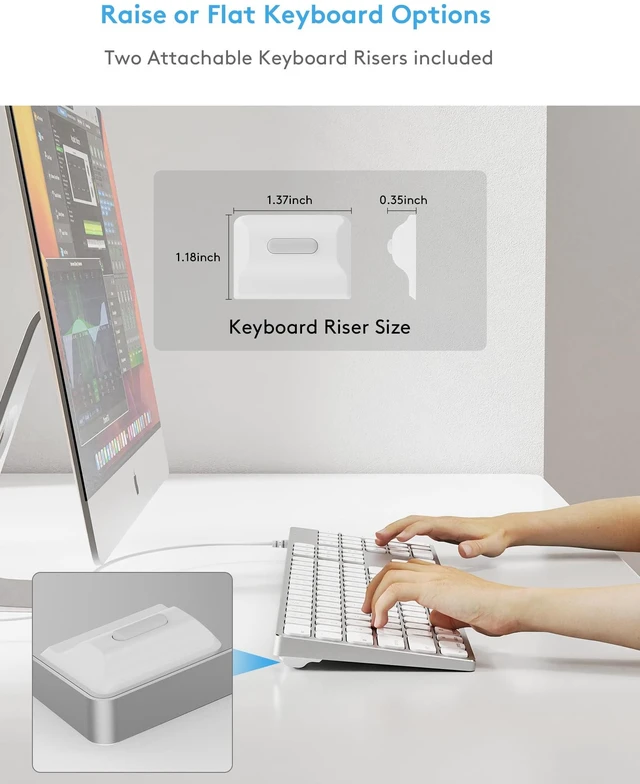 Alt view image 7 of 7 - All-Aluminum Wired Keyboard for MacOS with Full-Size Numeric Keypad | USB-A/USB-C 2-in-1 Plug-and-Play Cable, Metal Unibody, Stick-On Risers, For iMac, Mac mini, MacBook and Mac Studio