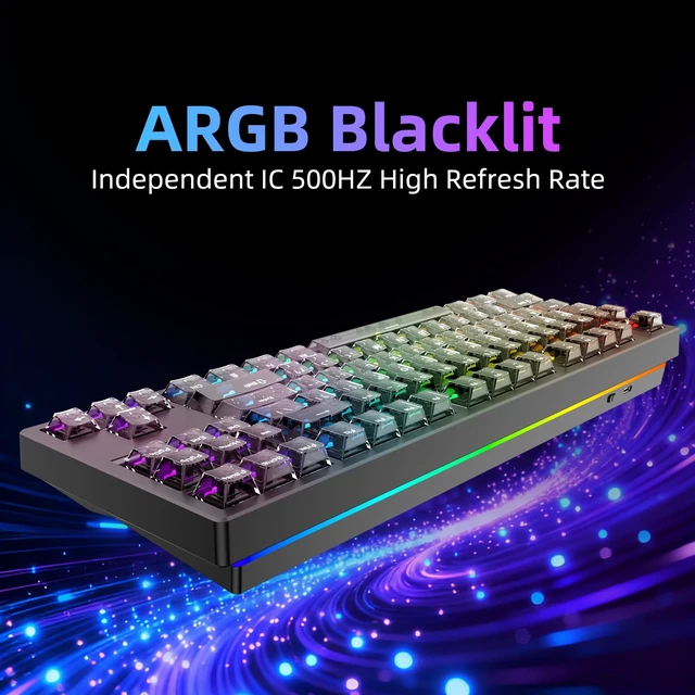Alt view image 5 of 7 - FE87 V2 Wired Mechanical Keyboard, Dual 8KHZ Polling Rate, Support SODC/Latency As 0.125MS/ARGBHot Swappable, Gasket Sturcture Gaming Keyboard (Black/Hyacinth Switch)