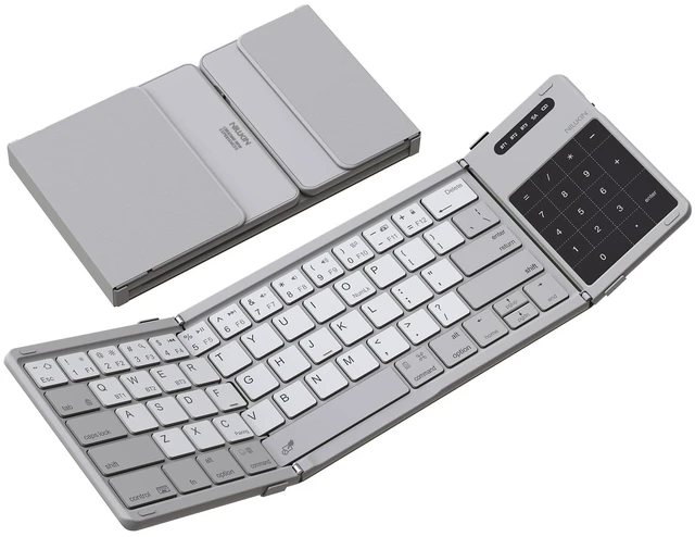 Main image of Pocket Foldable Wireless Keyboard with Touchpad Number Pad for Trip Travel Meeting for Tablets Fold Phone Laptop PC, Full Size (Small) Magnetic Folding Keyboard (Grey)