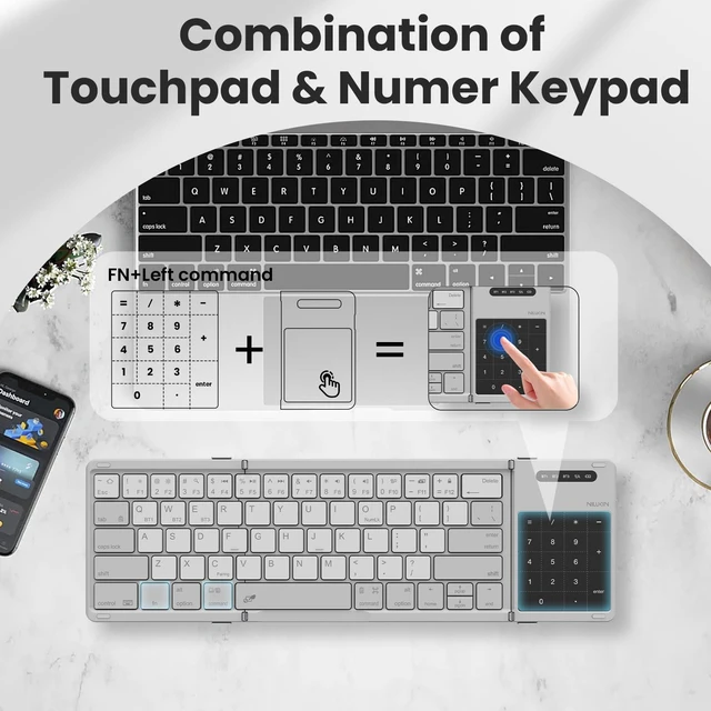 Alt view image 4 of 7 - Pocket Foldable Wireless Keyboard with Touchpad Number Pad for Trip Travel Meeting for Tablets Fold Phone Laptop PC, Full Size (Small) Magnetic Folding Keyboard (Grey)